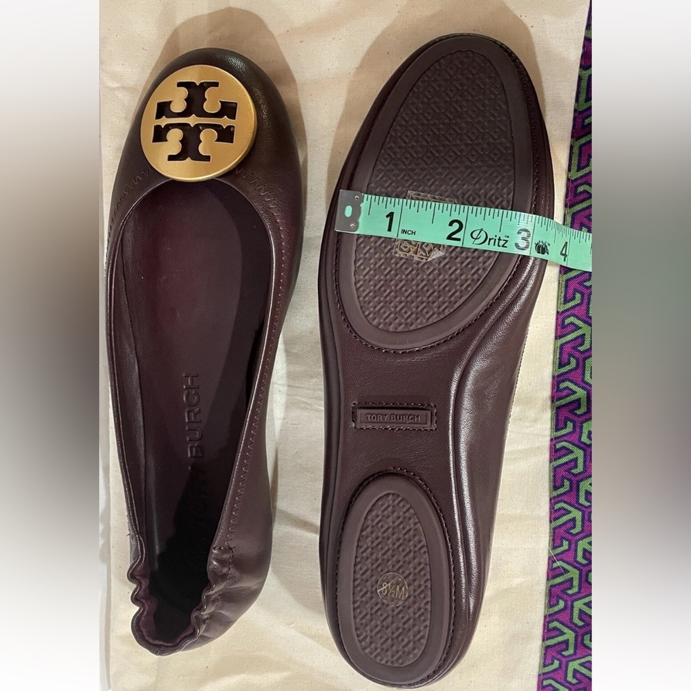 Tory Burch Women's Burgundy  Flats with Gold Emblem. - Picture 11 of 16